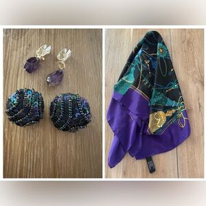 Vintage Basha Scarf w/ Vintage Clip on Earrings